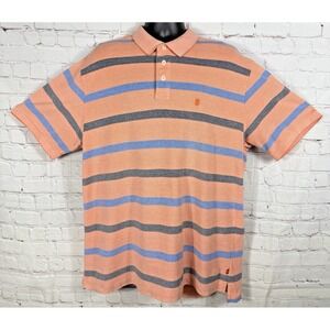 Izod Shirt Men's XL Orange with Blue and Gray Stripes Short Sleeve‎